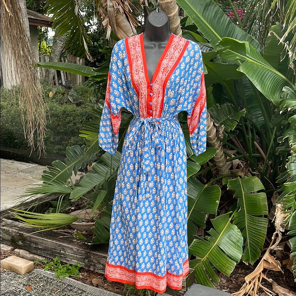 bandanna, print block print kimono sleeve dress